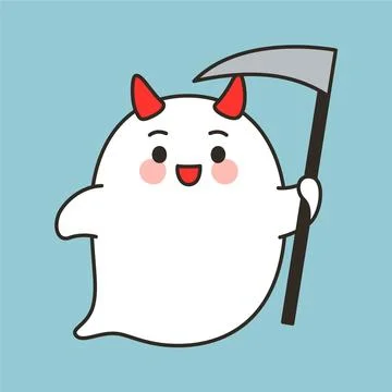Cute ghost reaper with devil horns on teal Ilustración de archivo