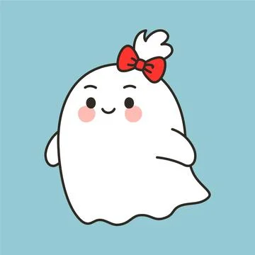 Cute ghost with red bow on head Ilustración de archivo