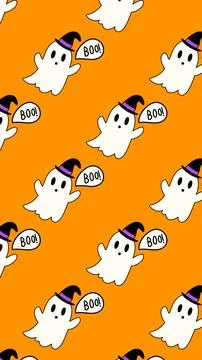 Cute ghost saying boo pattern on orange background. Stock Illustration
