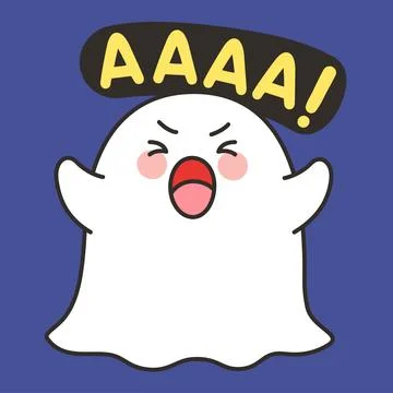 Cute Ghost Screaming AAAA Emote Vector for Streaming Reactions on Blue Back.. Stock Illustration