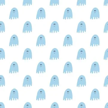 Cute ghost seamless pattern design. Halloween holiday, cartoon background, ve Stock Illustration