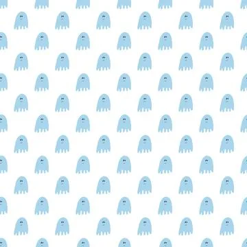Cute ghost seamless pattern design. Halloween holiday, cartoon background, ve 스톡 일러스트