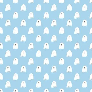 Cute ghost seamless pattern design. Halloween holiday, cartoon background, ve Stock Illustration