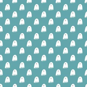 Cute ghost seamless pattern design. Halloween holiday, cartoon background, ve Stock Illustration