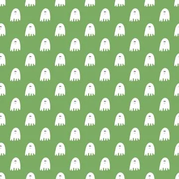 Cute ghost seamless pattern design. Halloween holiday, cartoon background, ve Illustrazione stock