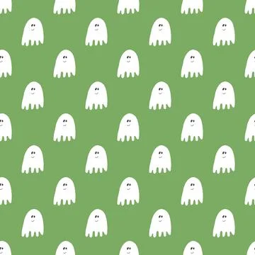 Cute ghost seamless pattern design. Halloween holiday, cartoon background, ve 스톡 일러스트
