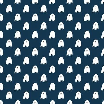 Cute ghost seamless pattern design. Halloween holiday, cartoon background, ve Stock Illustration