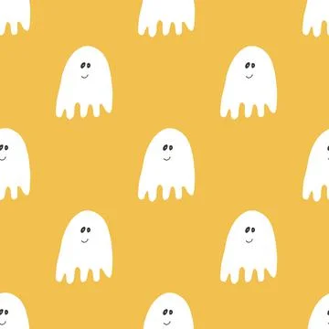 Cute ghost seamless pattern design. Halloween holiday, cartoon background, ve Stockillustratie