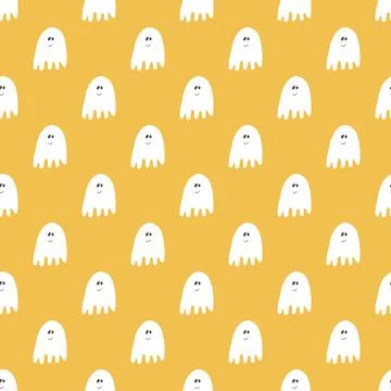 Cute ghost seamless pattern design. Halloween holiday, cartoon background, ve Stockillustratie