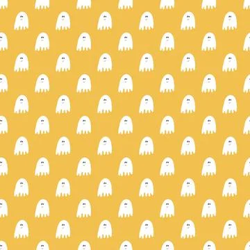 Cute ghost seamless pattern design. Halloween holiday, cartoon background, ve Stockillustratie