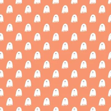 Cute ghost seamless pattern design. Halloween holiday, cartoon background, ve Illustrazione stock