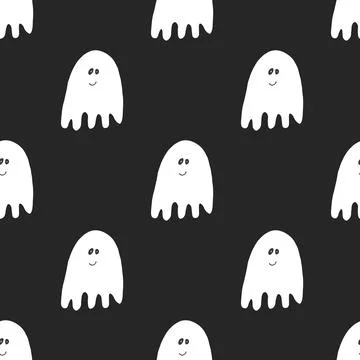 Cute ghost seamless pattern design. Halloween holiday, cartoon background, ve 스톡 일러스트