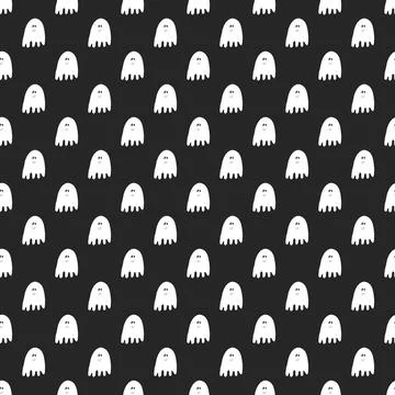 Cute ghost seamless pattern design. Halloween holiday, cartoon background, ve 스톡 일러스트