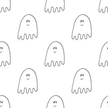 Cute ghost seamless pattern design. Halloween holiday, cartoon background, ve 스톡 일러스트