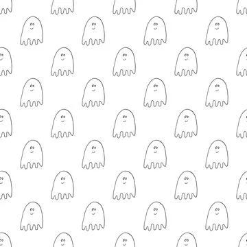 Cute ghost seamless pattern design. Halloween holiday, cartoon background, ve 스톡 일러스트