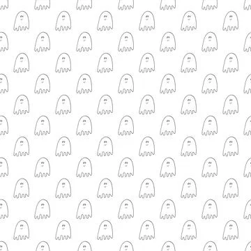 Cute ghost seamless pattern design. Halloween holiday, cartoon background, ve Stock Illustration