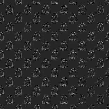 Cute ghost seamless pattern design. Halloween holiday, cartoon background, ve Stock Illustration