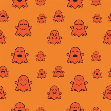 Cute ghost seamless pattern design template. Flat character vector illustra.. Illustrazione stock