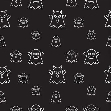 Cute ghost seamless pattern design template. Flat character vector illustra.. 스톡 일러스트