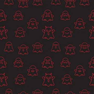 Cute ghost seamless pattern design template. Red outline design style in bl.. Illustrazione stock