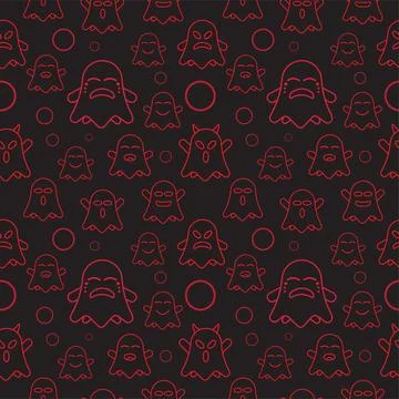 Cute ghost seamless pattern design template. Red outline design style in bl.. Illustrazione stock
