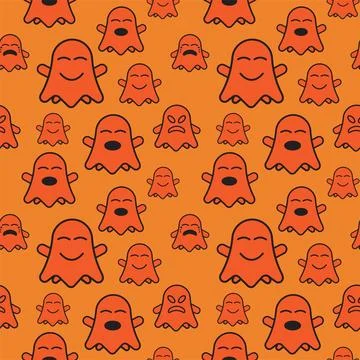 Cute ghost seamless pattern design template. Flat character vector illustra.. Stock Illustration