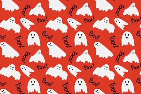 Cute ghost seamless pattern with lettering Stock Illustration