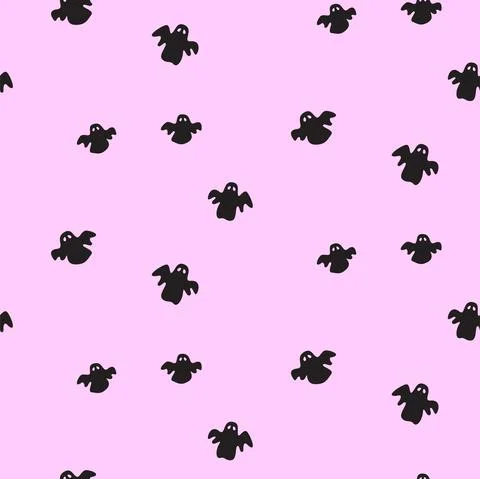Cute ghost seamless pattern pink background. Funny Halloween paper design Illustrazione stock