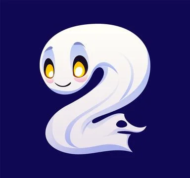 Cute ghost shaped digit 2 featuring smiling face Ilustración de archivo