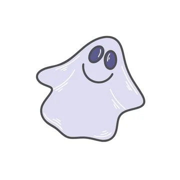 Cute ghost smiling simple doodle Stock Illustration