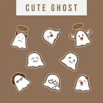 Cute Ghost Sticker Set Stock Illustration