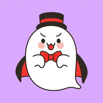 Cute ghost vampire with top hat and bow tie Halloween Stock Illustration