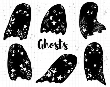 Cute ghost vector halloween doodle illustration Stock Illustration
