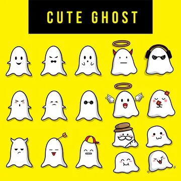 Cute ghost vector illustration set on the yellow background Stock Illustration