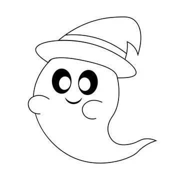 Cute Ghost with watch hat. Draw illustration in black and white Stock Illustration