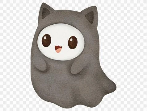 Cute ghost wearing black cat hood, watercolor Halloween character vector. Stock Illustration