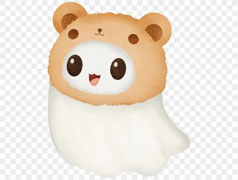 Cute ghost wearing brown bear hood, watercolor Halloween illustration vector. Stock Illustration