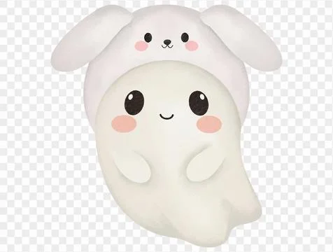 Cute ghost wearing bunny hat, adorable watercolor Halloween illustration ve.. Stock Illustration