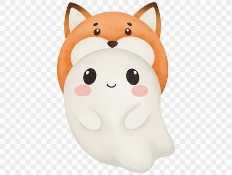 Cute ghost wearing fox hat, watercolor Halloween illustration vector. Stock Illustration