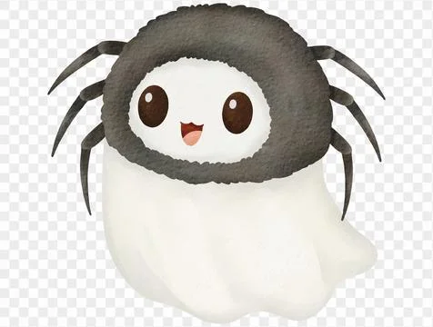 Cute ghost wearing spider costume, spooky watercolor Halloween illustration.. Illustrazione stock