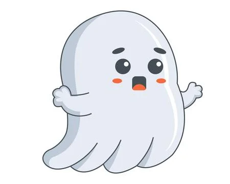 Cute ghost in a white sheet. ghost scares people. Stock Illustration