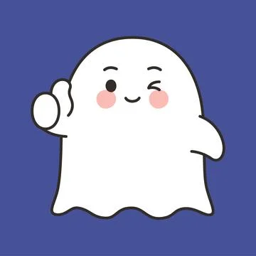 Cute Ghost Winking Emote Vector with Cheerful Expression on Blue Background 스톡 일러스트