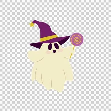 Cute Ghost Witch Hat Lollipop Halloween 库存插图