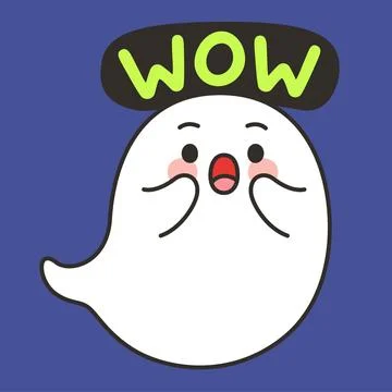 Cute Ghost Wow Emote Vector with Surprised Expression on Blue Background 스톡 일러스트