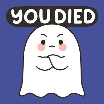 Cute Ghost You Died Emote Vector with Funny Game Over Message on Blue Backg.. Stock Illustration