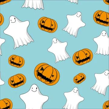 Cute ghosts and jack o lanterns seamless pattern Illustrazione stock