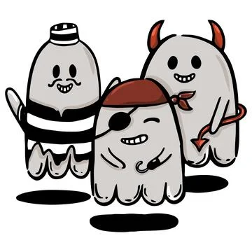Cute ghosts dressed up for Halloween. Stock Illustration
