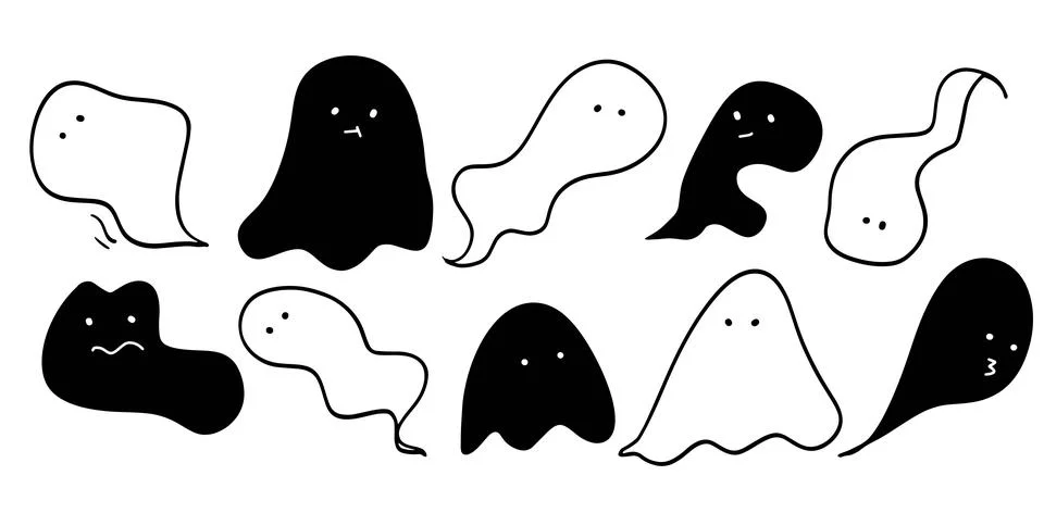 Cute Ghosts Illustration Set | Vector for Halloween and Fun Spooky Design Stock Illustration