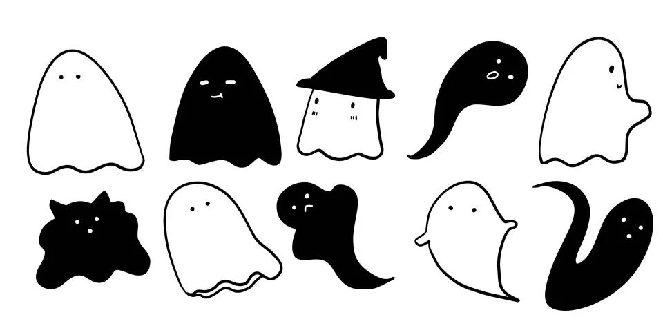 Cute Ghosts Illustration Set | Vector for Halloween and Fun Spooky Design Stock Illustration
