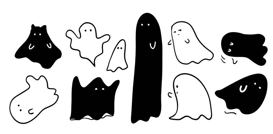 Cute Ghosts Illustration Set | Vector for Halloween and Fun Spooky Design Stock Illustration